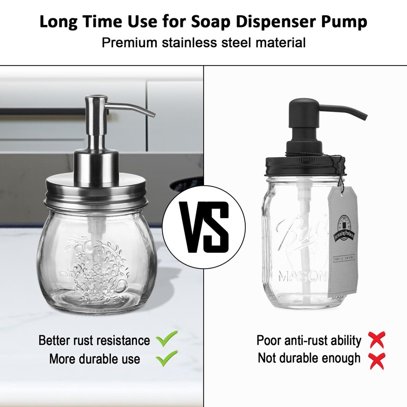 Amolliar 10 OZ Mason Jar Liquid Soap Dispenser, Stainless Steel
