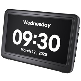 Raynic Alarm Clock, 7 Inch Digital Calendar Clock with 12 Themes, 20 Alarms, 20 Reminders, 2 Brightness Modes, 12/24 Hours, 6 Languages Digital Clock for Seniors, Students, Children