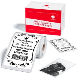 White Labels Compatible with Phomemo M110, M220, M221, M150, M250, M108, M100, M120, M200 and Memoking M260 Label Printers, 50 mm x 80 mm (1.96 x 3.14 inches), 100 Labels/Rolls