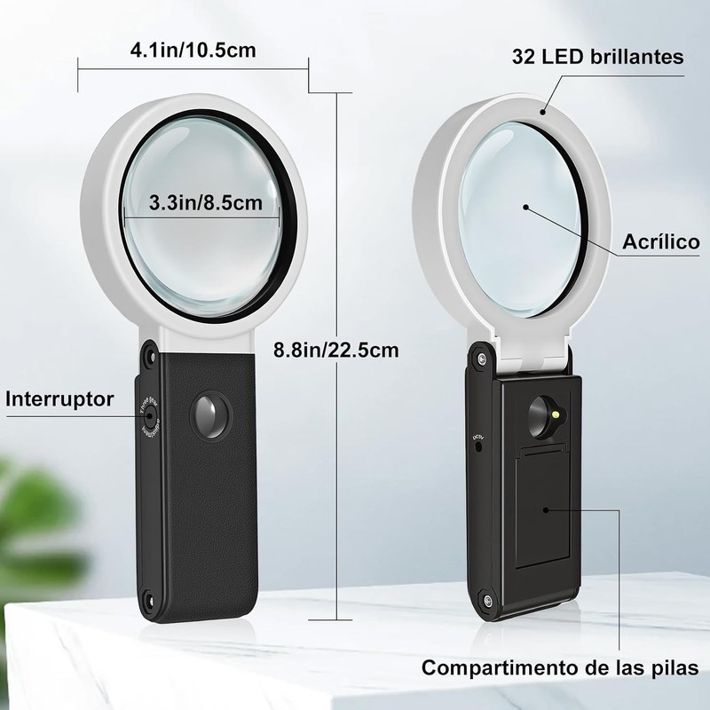 Lupa LED 5X‑25X plegable con soporte – modelo 7058B
