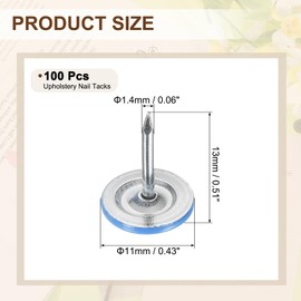 sourcing map 100Pcs Upholstery Tacks, 11mmx13mm Flat Head Thumb Tack Decorative Furniture Nails Push Pins for Furniture Sofa Headboards, Blue
