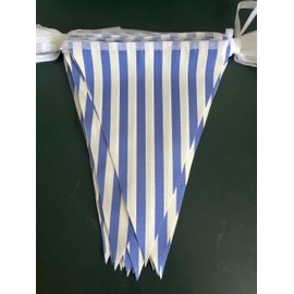 20 Meters 66ft Blue and White Stripes Pennant Bunting Striped Banner, Double Sided Fabric Triangle Fags Garlands Party Decorations for Birthday Baby Shower