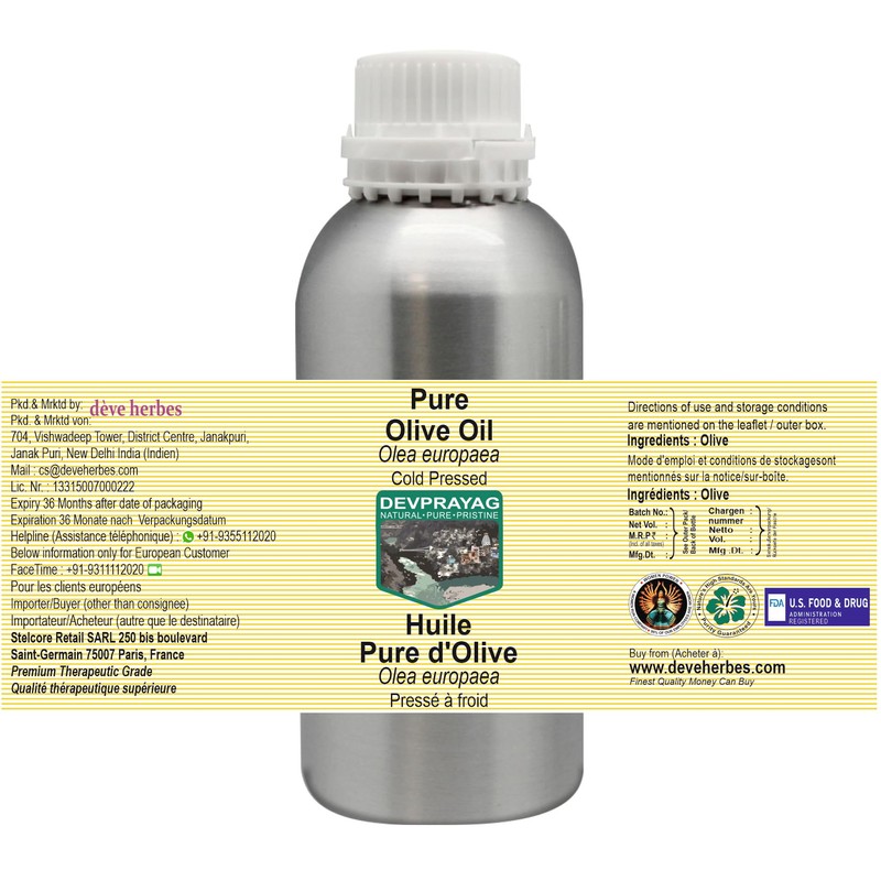 Devprayag Pure Organic Olive Oil (Olea europaea) Natural Therapeutic Grade