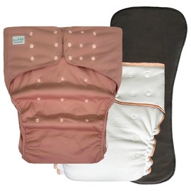 EcoAble Adult Nighttime Diaper Set, Fitted Briefs with Insert for Heavy Incontinence | Reusable Protection for Special Needs Teens, Men and Women (Large, Dusty Rose)