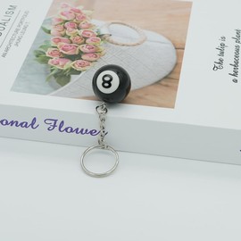 Moydolo Billiard Key Ring Pendant Novelty Snooker Black 8 Ball Keychain Ring Charm for Boys Girls Men Women, black