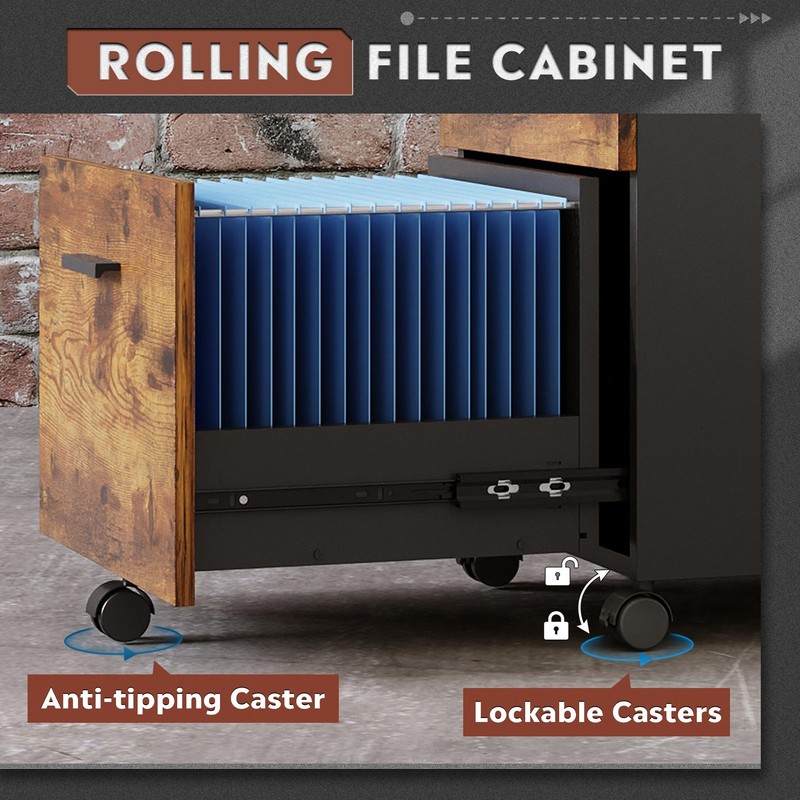 DEVAISE 3 Drawer Wood Mobile File Cabinet, Rolling Filing Cabinet