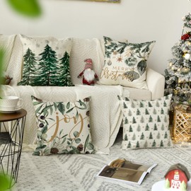 Artoid Mode Kugeln Kiefern Eukalyptus Schneeflocken Weihnachten Kissenbezüge 4er Set, 50x50 cm Christmas Zierkissenbezug Cushion Cover Couch Deko