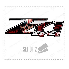 Chevy Silverado Z71 4x4 Decals Stickers (Dimensions 12.5" x 4") - F (2007-2013) Bed Side 1500 2500 HD (Set of 2) (Skull#2 Gloss (Premium Series))