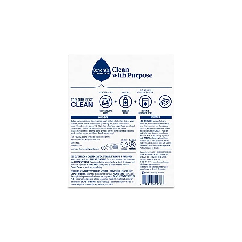 Seventh Generation Dishwasher Detergent Packs Free & Clear Pack of