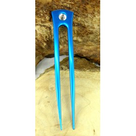 JWL HAWNKOA PRODUCTS Anodized Aluminum Two Prong Straight 6" Hair Forks Unbreakable Waterproof Pick Pic Pin Comb Hawaiian Style (Aqua)