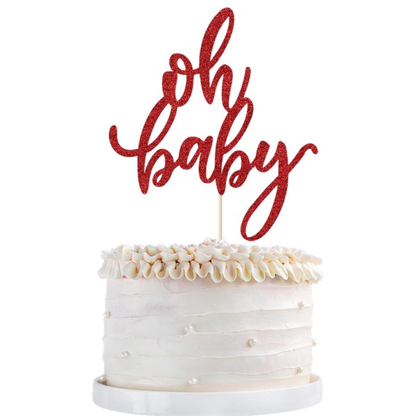 dorado Oh - Decoración para tartas de bebé, decoración para tartas de fiesta de bebé, bautismo de bebé o decoración para tartas de fiesta (rojo)