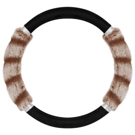 BDK Bear Fur Steering Wheel Cover, Plush Faux Fur Fuzzy Steering Cover for Car Truck Van SUV, Standard Size Fits Wheels 14.5-15 in Diameter, Two Tone Black/Brown with Glitter