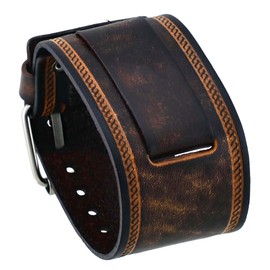Nemesis #IN-BS 24mm Lug Width Wide Brown Leather Cuff Wrist Watch Band