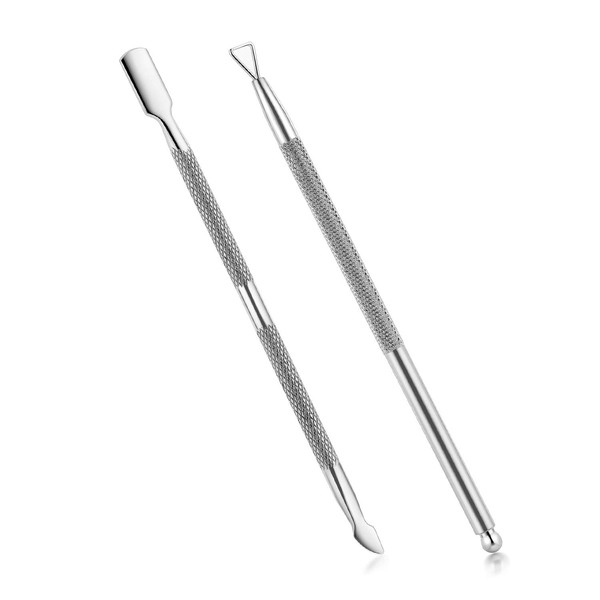 2PCS Cuticle Pusher and Cutter with Storage Case,Professional Cuticle Pusher Nail Polish Remover Stainless Steel Manicure Tool Set,Durable Pedicure Manicure Tools for Fingernails Toenails (Silver)