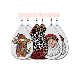 3 Pairs Christmas Faux Leather Earrings Plaid Christmas Tree Santa Claus Lightweight Faux Leather Teardrop Earrings Holiday Earrings for Women -Style 3