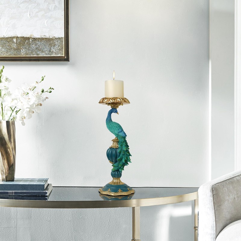 Peacock Pillar Candle Holders,Peacock Christmas Decorations Candlestick,14 inch