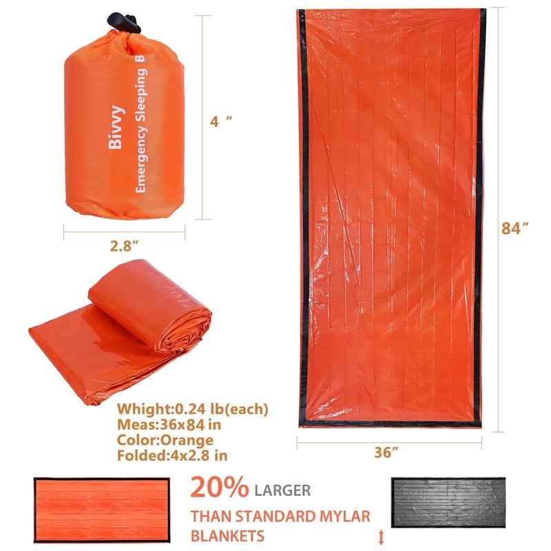 GALAXYLENSE 2 Packs Emergency Thermal Sleeping Bag, Survival Bivvy Sacks