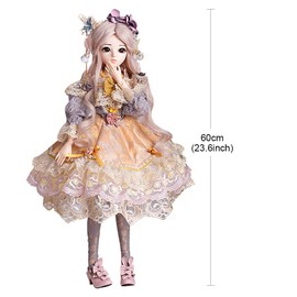 UCanaan BJD Doll, 1/3 SD Dolls 24 Inch 18 Ball Jointed Doll DIY Toys with Clothes Outfit Shoes Wig Hair Makeup, Best Gift for Girls-Valentine