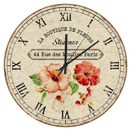 LetusZhogo Flower Clock France Country Rustic Style Wall Clock Vintage Floral Wood Clock 12 Inch Round Farmhouse Wall Clock Non Ticking Silent Home Modern Decor for Kitchen Office Retro Hanging Clock
