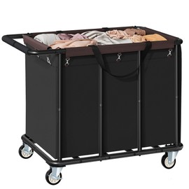 470L Heavy Duty Commercial Laundry Cart with Wheels,Industrial Rolling Laundry Hamper, Extra Large Laundry Basket, Metal Frame for Hotel/Hospital/Home, 440lbs (Black)