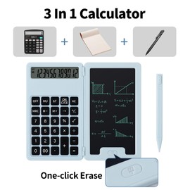 Desk Portable Basic Calculator with Notepad and Stylus, 12 Digit Large Display Multi-Function for Office, School, Home & Basic Financial (Blue)