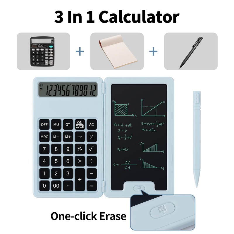 Desk Portable Basic Calculator with Notepad and Stylus, 12 Digit
