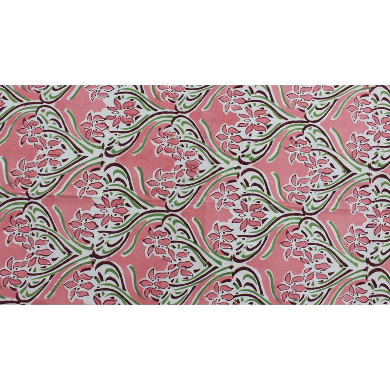 Mango Gifts Indian Hand Block Print 100% Cotton Floral Pink
