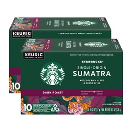 Starbucks Coffee Company Starbucks Single-Origin Coffee K-Cup Pods, Sumatra, Dark Roast Ground Coffee K-Cups for Keurig Brewing System, 100percent Arabica Coffee, 10 CT K-Cups/Box (Pack of 2 Boxes)
