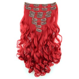 CAISHA XXL 18" 8 Pieces Set Clip In Extensions Hair Extension Hairpiece Voluminous Wavy Intense Red CES9-1