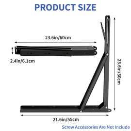 LSK 24 Inch Folding Shelf Brackets, Heavy Duty Collapsible Shelf Bracket Max Load 550LBS, Wall Mounted L Table Brackets for Garage Bench Table, Space Saving DIY Black Folding Bracket, Pack of 2