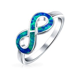 Savlano 14K White Gold Plated Infinity Symbol Created Blue Opal Ring for Women - Comes With a Gift Box (8, Blue)