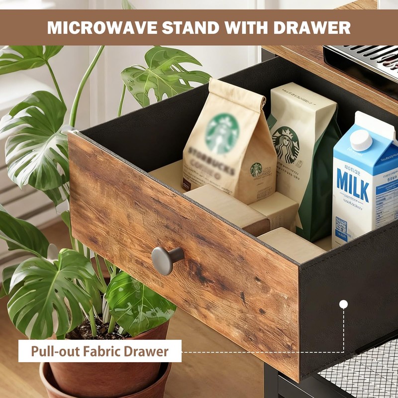 Bakers Rack with Storage,Microwave Stand with Drawer,6 Tier Coffee Bar