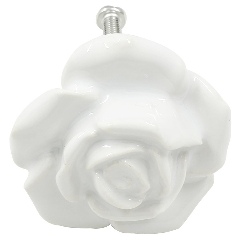 Bonsicoky 2 Pcs White Rose Drawer Pulls, Ceramic Flower Knobs