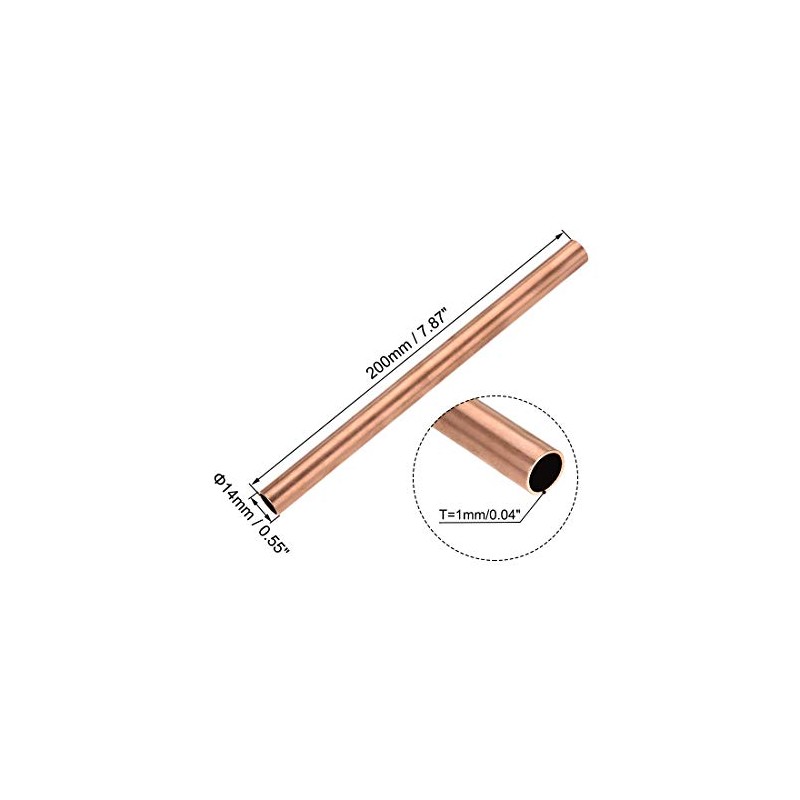 sourcing map Copper Round Tube Straight Pipe Hose 200 mm