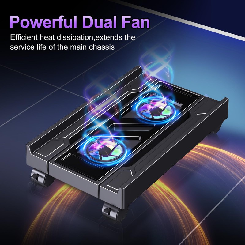 Adjustable Computer Tower Stand with Cooler Fan and Light, PC