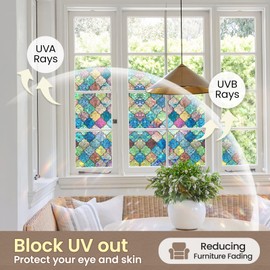 ADD.HERES Stained Glass Window Privacy Film, 3D Static Cling Removable Window Clings, Heat Control Sun Blocking Window Film for Bathroom,Front Door,Home,Painted Four-leaf Clover,17.3" x 78.7"