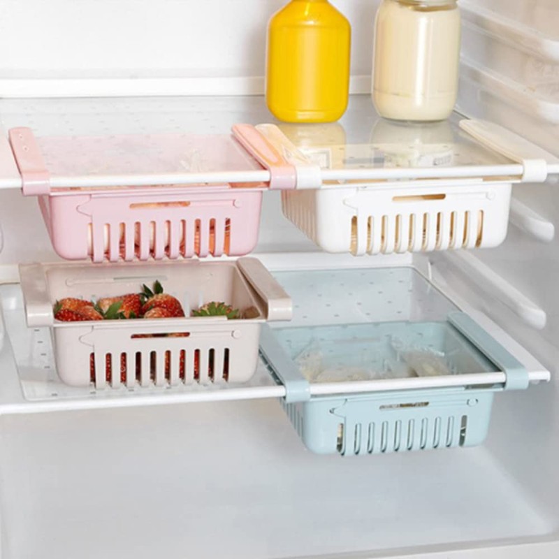 Fridge Drawer Organizer, 4PCS Retractable Drawer Refrigerator Storage Box,Unique Design