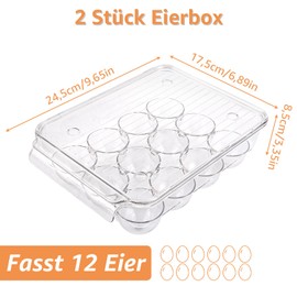 LDXDRU Pack of 2 Egg Boxes 12 Eggs Storage Fridge Egg Container Egg Box Quail Egg Boxes Quail Egg Box Made of Plastic for Twelve Eggs, Transparent