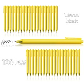 CRYLLIS 100pack No Bleed Black Barrel Click Pens,Smooth Writing,1000m Writing Capacity,Perfect For Office, Study, Daily Tasks. (Yellow)