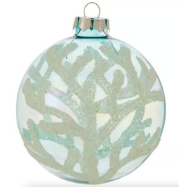 Blue Coral Reef Merry Christmas Glass Hanging Ornament - Perfect for Ocean Lovers, Coral Reef Lovers, Marine Life Lovers, etc.