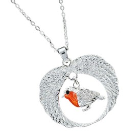 Equilibrium Robins Appear Angel Wings Silver Plated Necklace 334740