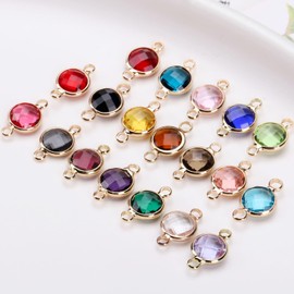 luzen 16Pcs 8mm Crystal Gemstone Pendants DIY Jewelry Connector Charms Rhinestone Flat Round Links Charms Beads with Double Hanging Hole for Jewelry Making Necklace Bracelet Earrings, Random Color