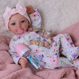 BABESIDE 17-Inch Reborn Baby Doll Girl – Realistic Lifelike Bebe Reborn de Silicona with Bunny Outfit, Magnetic Pacifier, Bottle, Diaper & Birth Certificate, Real Life Baby Dolls Gift for Kids