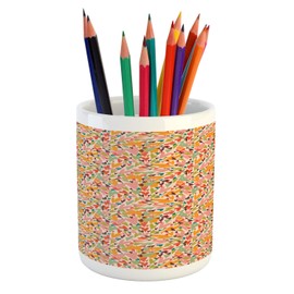 Ambesonne Hearts Pencil Pen Holder, Abstract Love Pattern Valentines Day February Themed Design Rainbow Colors, Printed Ceramic Pencil Pen Holder for Desk Office Accessory, Multicolor