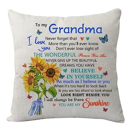 KHLOY Grandma Pillowcase Gifts from Granddaughter Grandson Funny Grandma Cushion Cover for Birthday Christmas Mother's Day Inspirational Gift to My Grandma Never Forget That I Love You Pillow Cover