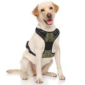 Rnivvi No Pull Dog Harness, Cute Reflective Large Sized Puppy Harness, Adjustable Soft Padded Vest for Large Dogs, Heavy Duty Pet Vest with Easy Control Handle for Walking Training, Green Camouflage