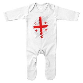 Georgia Torn Romper Suit Babies Boy Girl Georgian Football Baby Sleepsuit, 6-12 Months, White