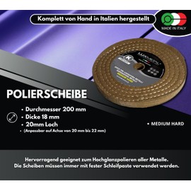 Lux Metal - Polishing Disc 200 mm Cotton Wool for Grinding Stand Double Grinder Drill Cordless Screwdriver Angle Grinder Polishing Discs for Polishing Metal such as Aluminium Stainless Steel for