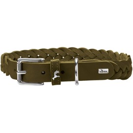 HUNTER Solid Education Special Dog Collar, Leather, Robust, Supple, Handbraided, 45 (S), Olive