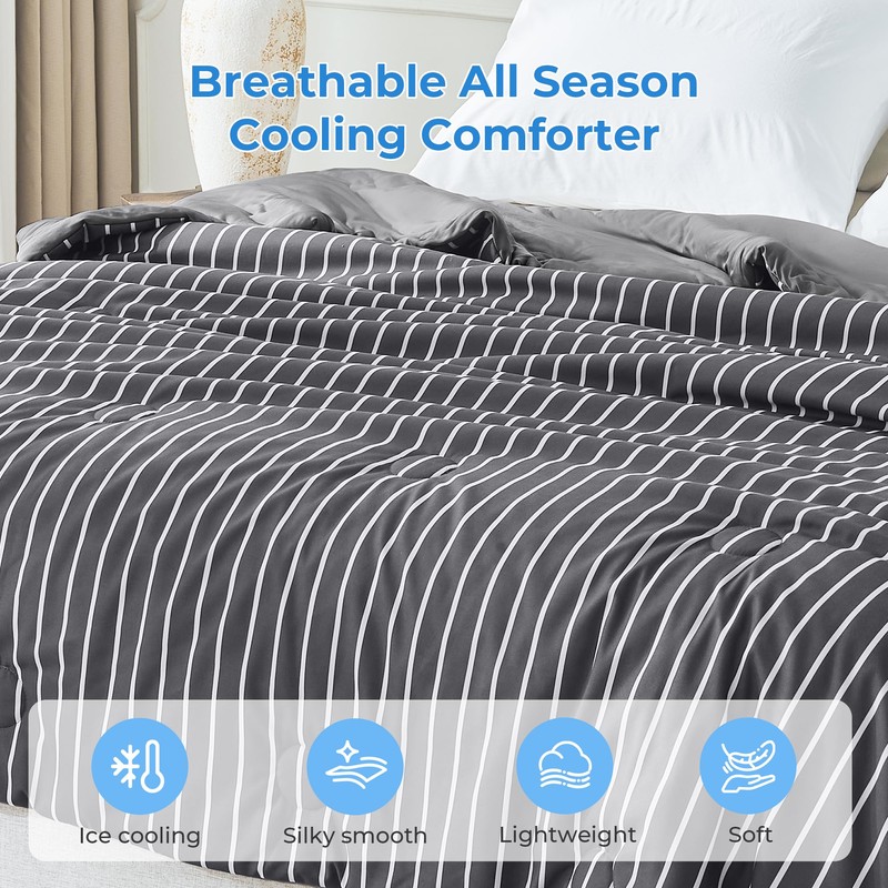 bedsmile Cooling Comforter Queen Size, Q-Max 0.45 Reversible Striped Cooling